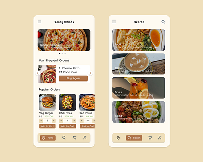 Foody Woods: Food Ordering App color harmony food app mobile ui ui user experience user interface ux visual design