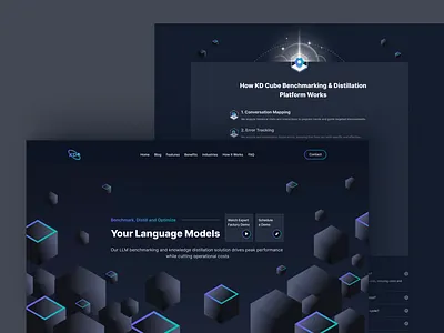 KD Cube Landing Page ai animation artificialintelligence benchmarking dark mode dark theme futuristicdesign kd cube landingpage llm neon startup webdesign