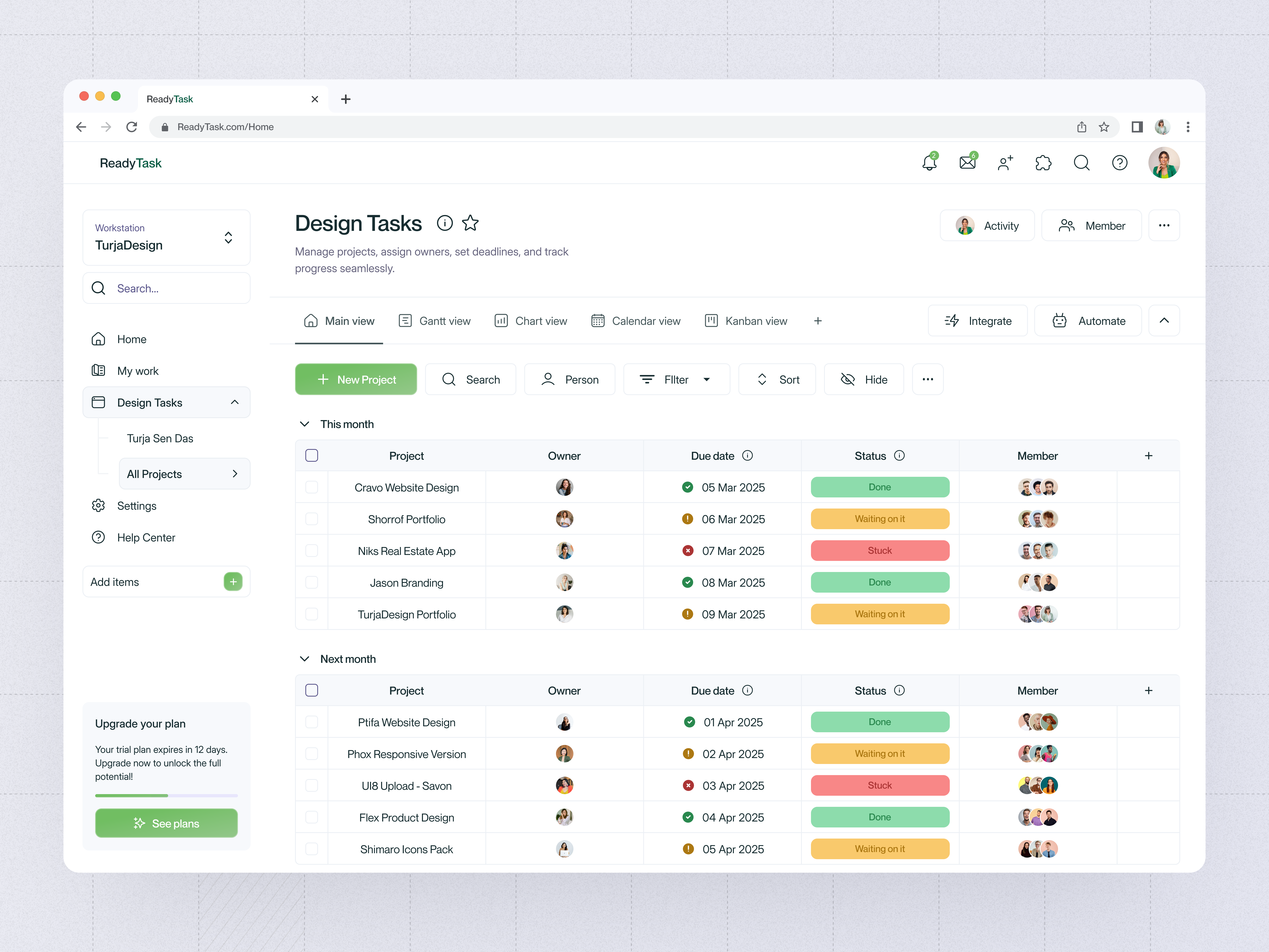 ReadyTask Webapp Design analytics clean crm dashboard dashboard designer event interface minimal mvp developement product design productive dashboard project dashboard saas schedule dashboard task list task management task manager web ux ui webapp webapp dashbaord