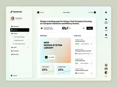 Project Management Dashboard admin application chat clean dashboard issues meeting minimal product project service startup statistics task timesheet ui user interface ux web website