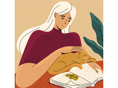 Cat&book art cats character commercial design flat freelance illustrator illustration illustrator pets reading a book vector
