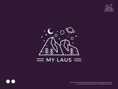 My Laus Mountain line art logo design adventure galaxy graphic design hiking line art logo logo minimal moon mountain night adventure outdoor logo travel logo
