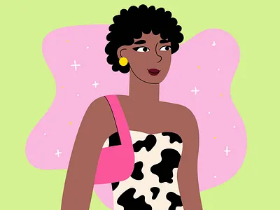 Y2K style african afro american black cow print cute fashion female flat flat people illustration pink portrait vector vector illustration woman y2k