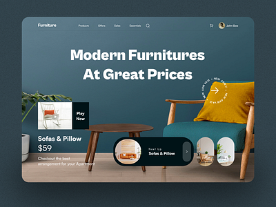 Furniture Website bedroom clean e commerce furniture home decor homepage inspiration interior landing page parlour product sofa store table ui design uiux wood