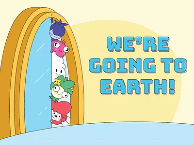 Where are you headed? alien character chibi cute door eyes flat glass happy illustration kids monster peeking vector