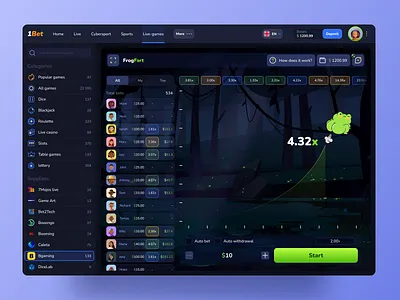 1Bet – Supplier's game page bet betting betting platform dice gambling game design game ui poker product design slots table games uiux win