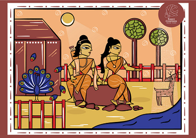 A tale from Ramayana in Bengal Pattachitra | Indian folk art artpreneurprogram bengal pattachitra bengal patua digitalillustration folkart illustration indian art pattachitra