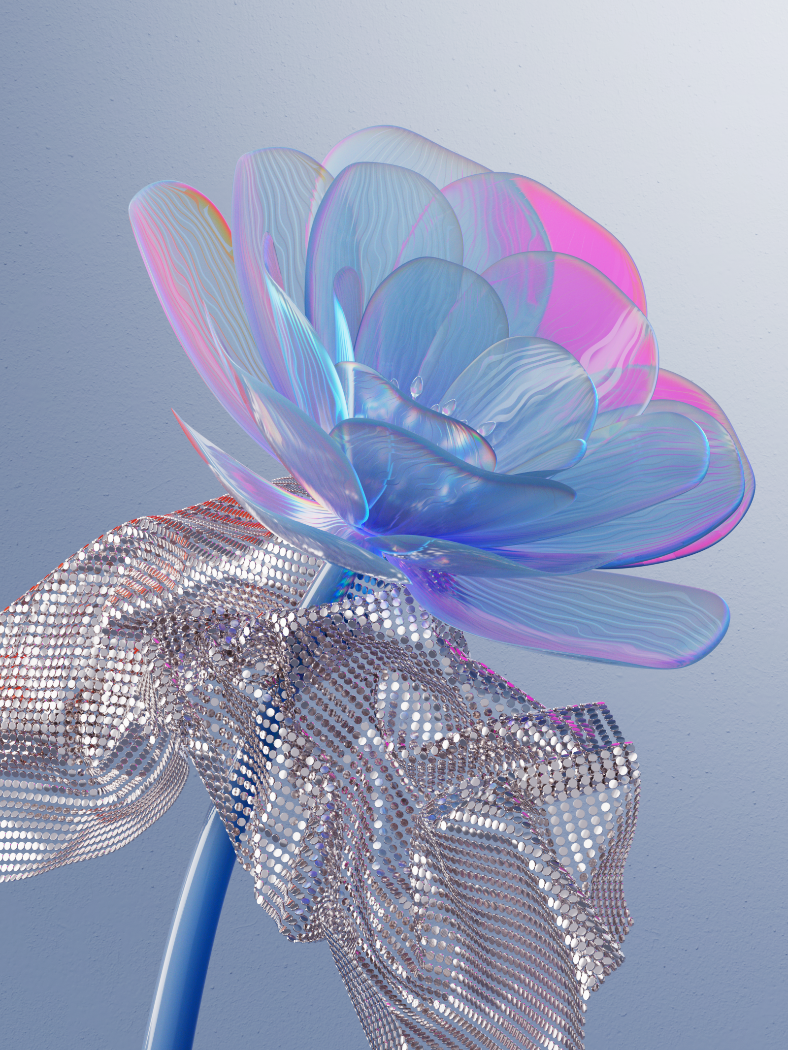 Digital flower 3d 3d artist 3dillustration abstract art background c4d cgi cloth digital flower generative glass motion graphics render3d silver simulation startup wallpaper web