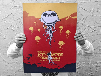 KEN mode Gig Poster concert illustration independent music jellyfish noise rock screenprint sunset