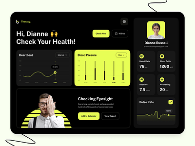 Therapy - Health Dashboard afterglow charts dark dashboard doctors graphics health healthcare minimal ui web