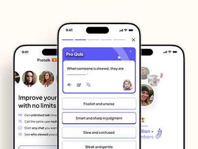 Pro Quiz - English Story Quiz design english english speaking language language learning learning multiple choice options questions quiz speaking app story ui