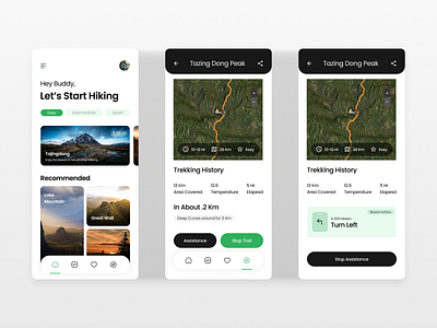 Trekking & Adventure App UI Design 🌿🏔️ app design app ui b2c figma interactiondesign ios mobile app saas trekking ui ux