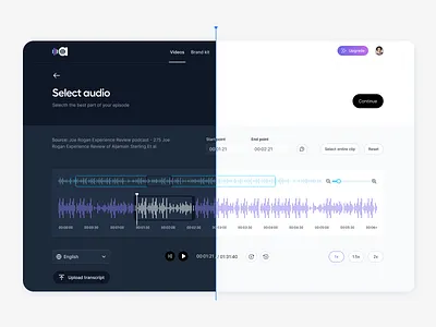 Audiotease — Dark and Light Modes application audio clean dark design edit light podcast product selecting time ui ux video web white