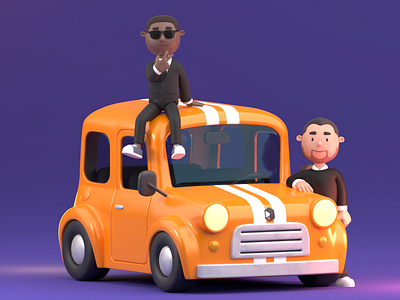 Cute men in black 3d 3d characters blender car cartoon characters city cute design human humans illustration illustrations library moto person render resources stylized vehicle