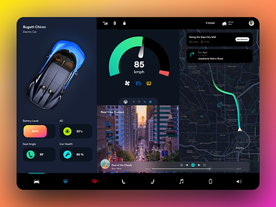 Car Dashboard app assitant automotive car clean climate control dashboard electric car location map navigation panel ui ui design web design widget