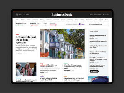 BusinessDesk Redesign 2 black branding business design financial journalism new-zealand news newspaper responsive typography web white