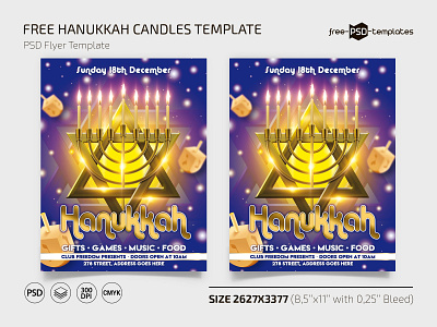 Free Hanukkah Candles Flyer Template + Instagram Post (PSD) chanukkah design event events flyer flyers free freebie hanukkah instagram photoshop print psd template templates