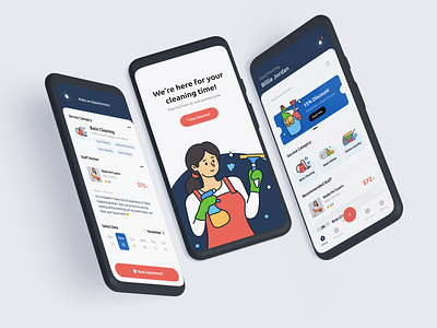 🧽 Cleame • Home Cleaning Service App app app design clean cleaning cleaning service design home cleaning home service home support house cleaning house service illustrations minimal mobile mobile app mobile app design mobile design service ui ux