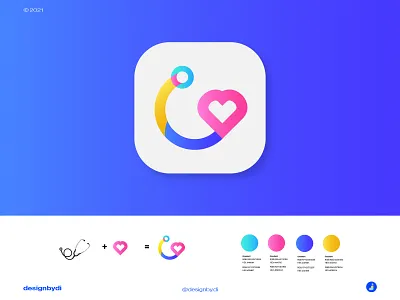 digital healthcare platform logo design brand identity branding colorful digital doctor graphicdesign healt healthcare heart identity logo logos love mark minimal modern visual identity vivid