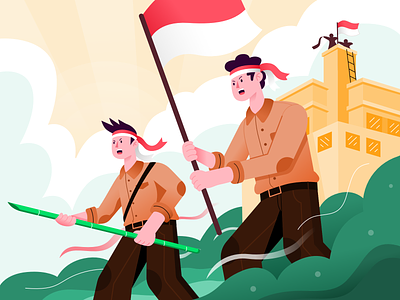 Indonesia National Heroes Day 10th november branding character colorful design fight flat graphic design hero heroes heroes day illustration illustrator independece day indonesia national national day special day vector website