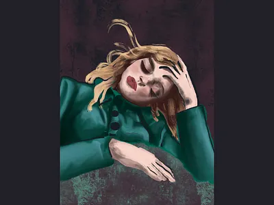 Illustration: eergh. blonde button digitalart eergh feelings girl green hair illustration mentalhealth mood moody print relax shirt sigh sleep tired vibes wellbeing