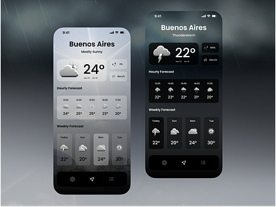 Weather App | UX/UI Design | 3D Metallic Icons 3d 3d icon app app design dark mode dark ui forecast metallic ui ux weather