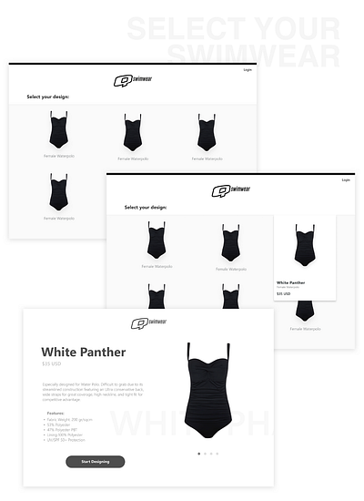 Qswimwaer / Lo-Fi Wireframes app brand design mobile swimwear ui ux wireframes