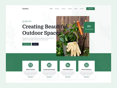 Garden Landing Page creative design garden gardening green landing page minimal plant plant shop plant solutions tree plantation tree trimming ui ui design water garden web template