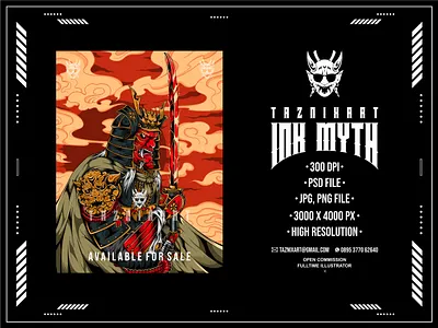 Lost Samurai Illustration apparel available for sale branding design for sale graphic design i illustration japanese art katana oni mask sale samurai tshirt vector