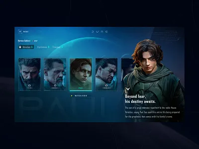 Dune Universe - Heroes Gallery 3d concept design fantasy galaxy hero sci fi space ui universe ux web webdesign website