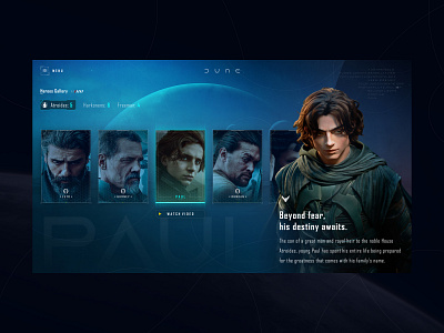 Dune Universe - Heroes Gallery 3d concept design fantasy galaxy hero sci fi space ui universe ux web webdesign website