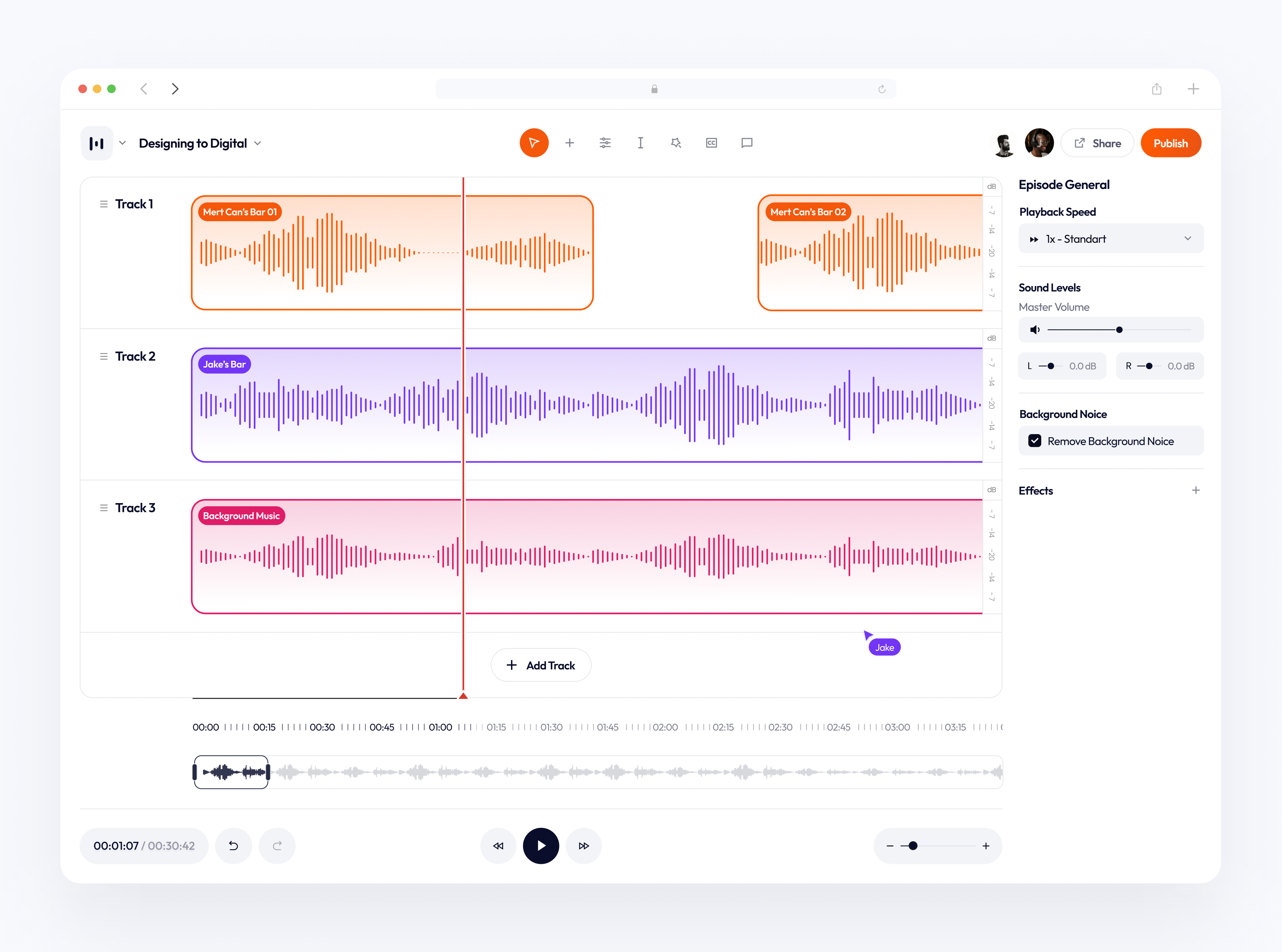 Podcast Editor | Light Mode ✨ app audio audio editor clean collaborative dashboard design edit editor interface minimal panel tool ui ux web web app web application design webapp