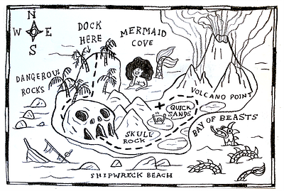 Pirate Treasure black and white children childrens book illustration