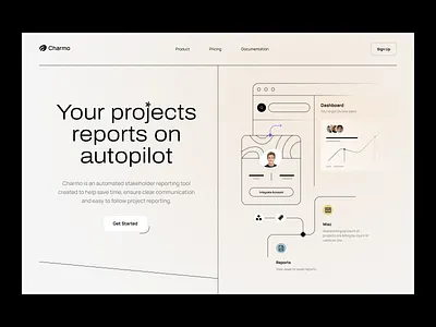 Charmo | visual identity, home page clean color design hero section home page illustration landing logo ui ux visual identity web web design web tool webpage