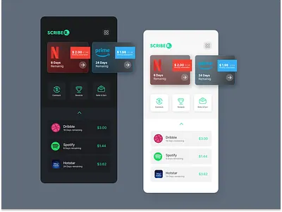 ScribeR - subscription app ui app apps branding creative figma figmaui illustration interaction netflix paymentapp pe prime subscription ui uiux ux