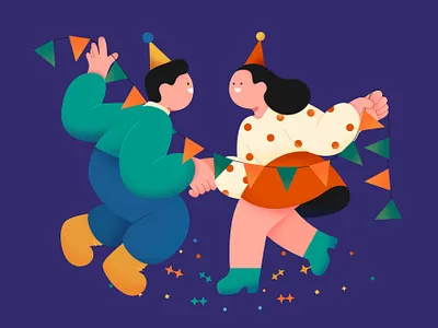 Merry Christmas - 1 birthday character christmas dance girl happy illustration man merry christmas party play santa vector woman