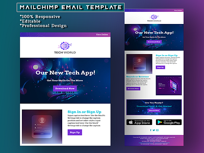 Tech App Launching Email Template Newsletter adobe photoshop creative design editable editable template email design email marektting email marketing email newsletter email template email template design mailchimp mailchimp email mailchimp newsletter mailchimp template newsletter newsletter design newsletter desihn responsive template design