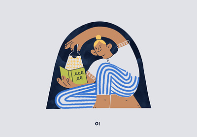 Cave character design flat girl illustration procreate readung vector web website