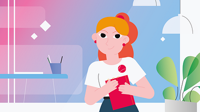 Girl with book book character design flat girl graphic design illustration lady office people portrait red hair vector woman workspace