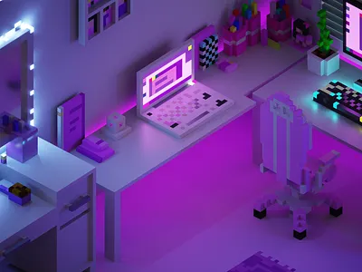My pinkRoom voxelart 3droom blender design girlroomvoxel illustration magicavoxel voxel voxelart voxelsetup