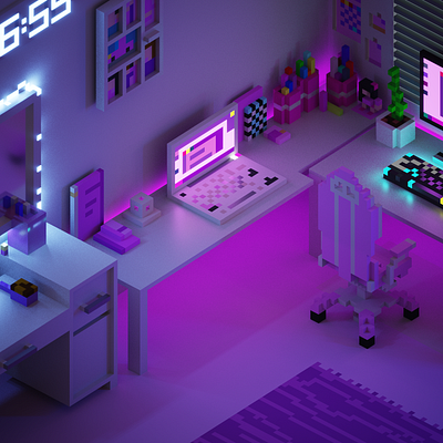 My pinkRoom voxelart 3droom blender design girlroomvoxel illustration magicavoxel voxel voxelart voxelsetup