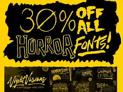 30% OFF ALL HORROR FONTS THROUGHOUT OCTOBER! font sale halloween hand drawn horror horror fonts lettering sale type wingsart