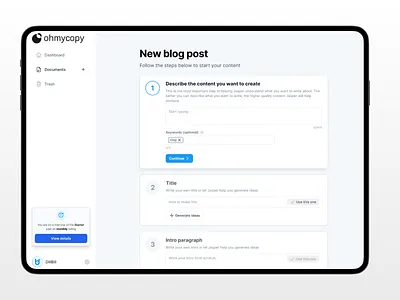 OhMyCopy AI Content Generator ai content content writer design gpt3 jasper openai web design