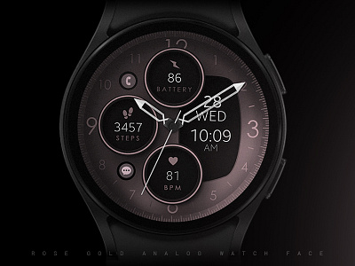 Rose Gold Analog – Elegant & Modern Watch Face for Wear OS analog dark design elegant fitness google graphic design illustration modern pink rose gold samsung sleek smartwatch technology ui ui ux watch watchface wear os