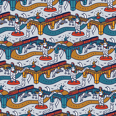 tour of richmond blackbird blackbyrd boat bridge design goods james justice pattern print railroad repeat richmond river scales train virgina