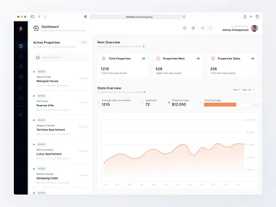 Real Estate Admin Dashboard admin dashboard apartement clean dashboard dark house lanlord modern orange property property management dashboard real estate rent report statistics uiux. webapp website