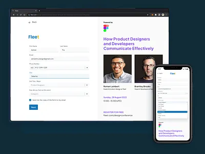Fleet Webinar Conference Fill Form Design apps form page design webinar dropdown fill form form page input field mobile app design modern responsive design ui website design
