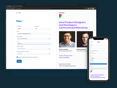 Fleet Webinar Conference Fill Form Design apps form page design webinar dropdown fill form form page input field mobile app design modern responsive design ui website design