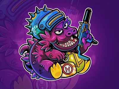 Gozilla born to loot Illustration animal branding chill design food gozilla grenade helm icon illustration logo pubgm vector