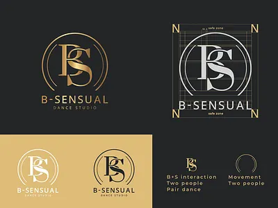 Gold lettering logo / Monogram black dance studio gold letering logo lettering logo monogram logo typeface logo